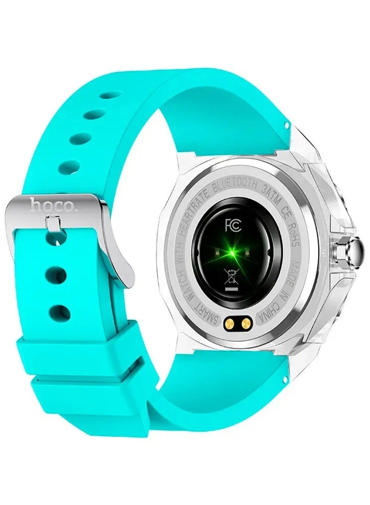 هوكو ساعة ذكية HOCO Y13 مقاس 1.09 بوصة بلوتوث 5.0 هيكل من الستانلس ستيل مع حافظة كريستالية للرجال تدعم مراقبة النوم الرياضية لون أزرق سماوي - Image 4