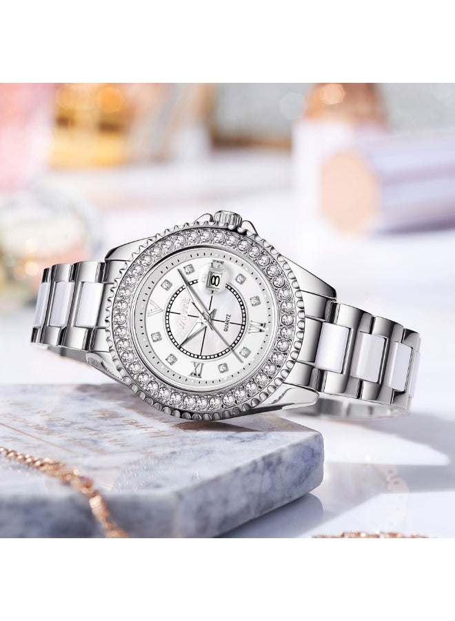 VOGUE VENUE VANTÉ Series Elegant Crystal-Encrusted Silver Women’s Watch with Date Window by VOGUE VENUE-VNT023 - Image 3