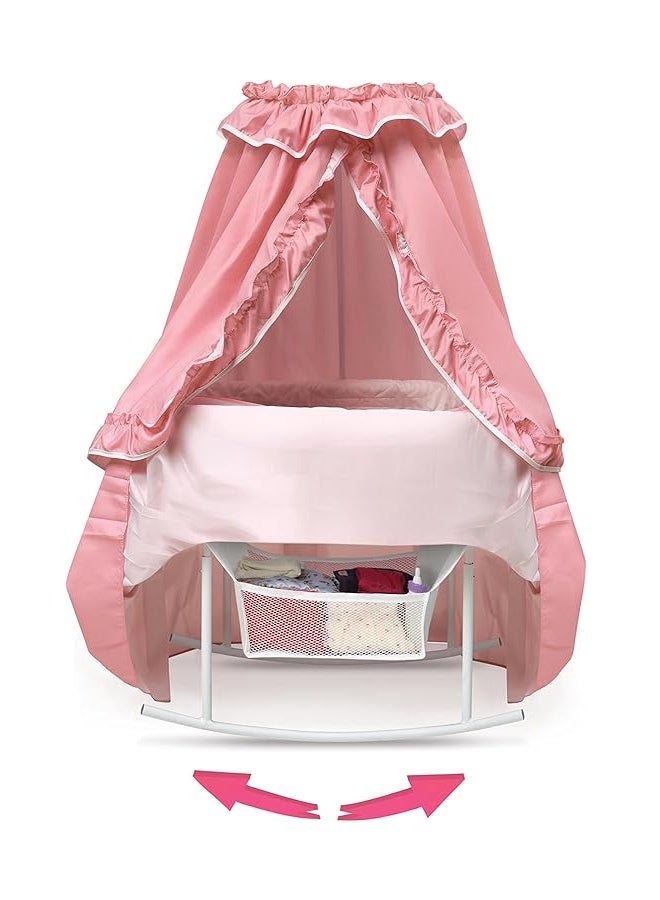 Badger Basket Kisses Rectangle Rocking Doll Bassinet with Quilted Interior  Storage Basket  Fits Up to 20Inch Dolls  Pink  White - Image 5