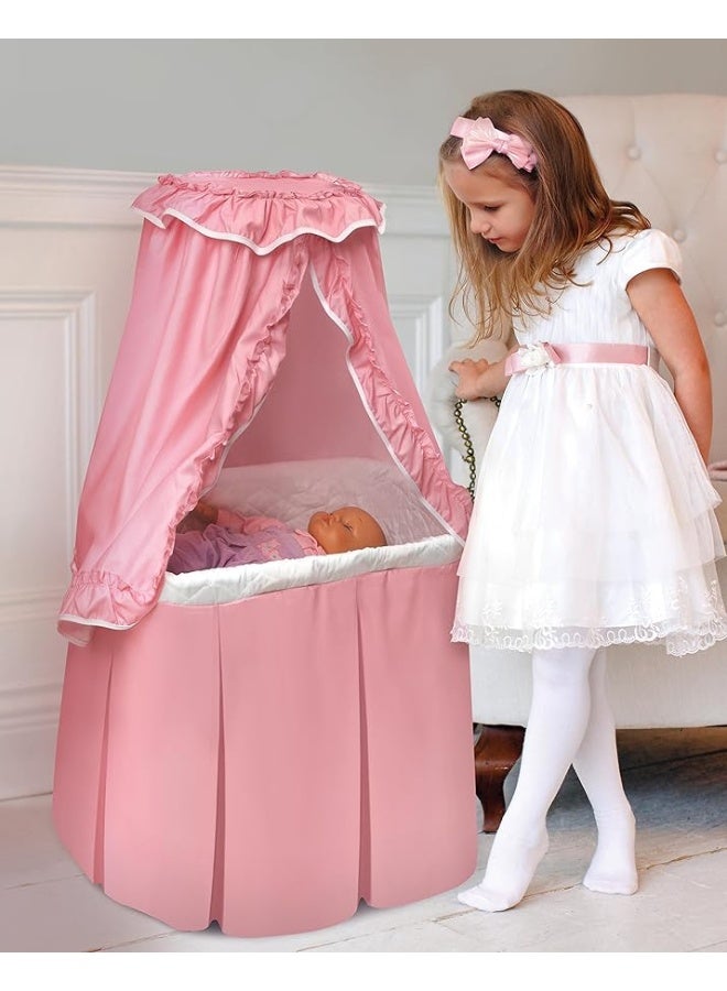 Badger Basket Kisses Rectangle Rocking Doll Bassinet with Quilted Interior  Storage Basket  Fits Up to 20Inch Dolls  Pink  White - Image 2
