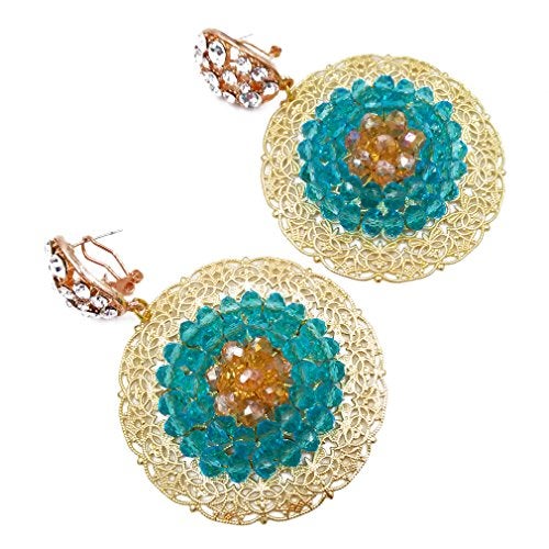 aczuv African Beads Jewelry Set 2017 Nigerian Wedding Necklace and Earrings for Women (Lake Blue Gold AB) - Image 2