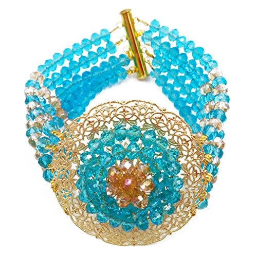 aczuv African Beads Jewelry Set 2017 Nigerian Wedding Necklace and Earrings for Women (Lake Blue Gold AB) - Image 3
