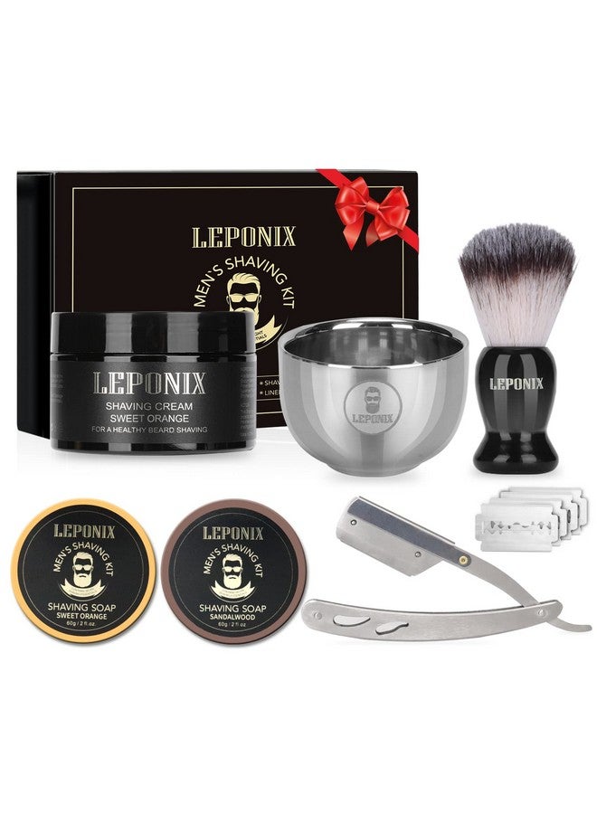 LEPONIX Straight Razor Shaving Kit Includes 2 Packs Shaving Soap Straight Edge Razor Shaving Cream Shaving Brush And Shaving Bowl Shaving Unique Gifts Set Stocking Stuffers For Men Him Dad (Sweat Orange) - Image 1