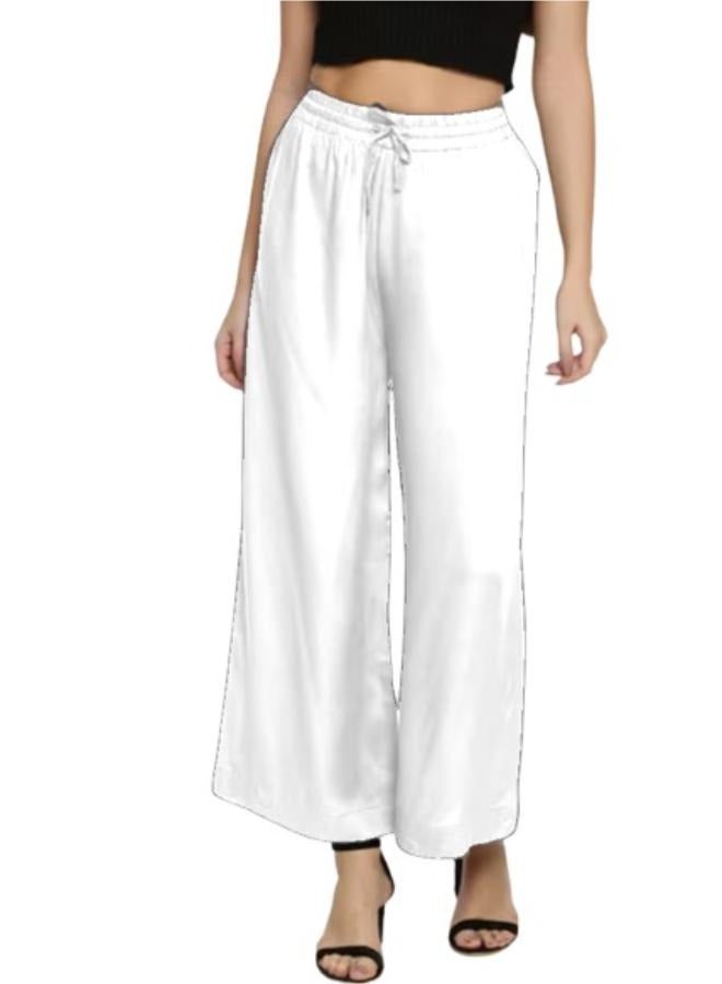 بنطال Palazzo Lounge نسائي واسع الساق برباط فضفاض ومريح مقاس كبير - Image 1