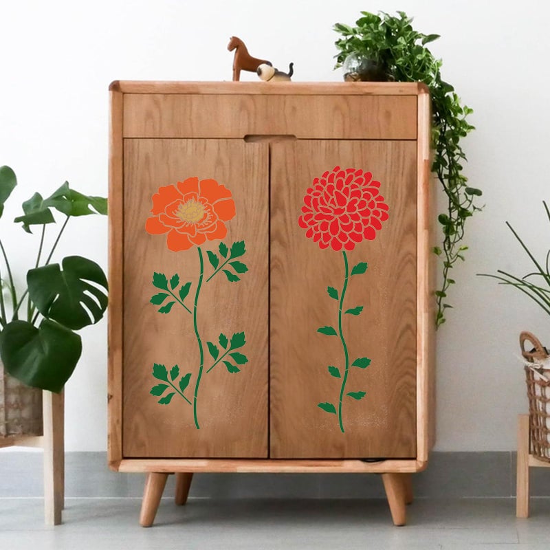 TWINKLEMON 12PCS Large Flower Stencils for Painting on Wood 12 x 12 Inch Giant Wall Stencil with Brushes Large Pattern Floral Stencils Sunflower Paint Stencil for Walls Garden Fence Furniture Fabric - Image 5