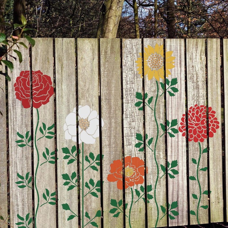 TWINKLEMON 12PCS Large Flower Stencils for Painting on Wood 12 x 12 Inch Giant Wall Stencil with Brushes Large Pattern Floral Stencils Sunflower Paint Stencil for Walls Garden Fence Furniture Fabric - Image 3