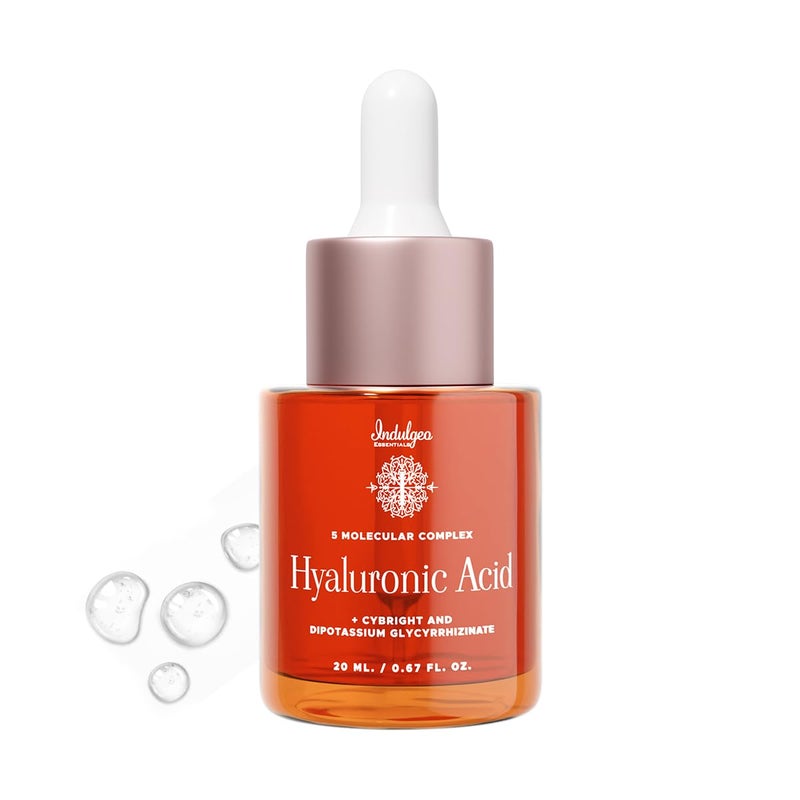 Indulgeo Essentials 5 Molecular Complex Hyaluronic Acid Lightweight Face Serum For Hydration Glowing Skin Fine Lines Ideal For Women Men with Dry Normal Oily Skin 20ml - Image 1