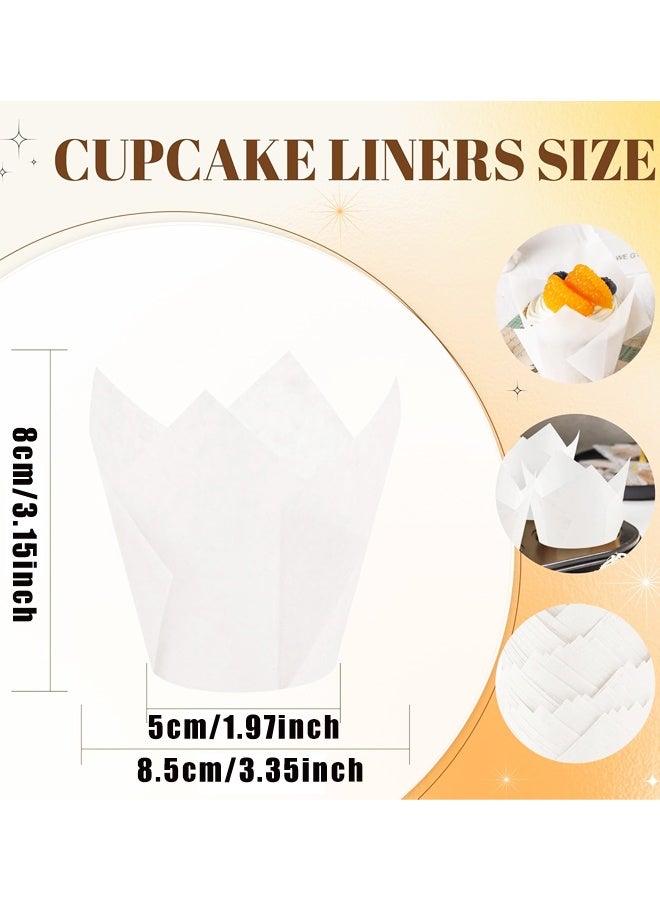 100 Counts Natural Tulip Cupcake Liners for Baking Cups, Food Grade Parchment Paper Muffin Liners Holders,Greaseproof Cup Cake Wrappers(White） - Image 2