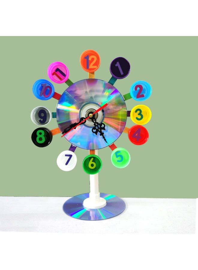 Creative Clock Science Experiment Manual DIY Environmental Protection Waste Use Self-made Small Invention Toy Small Clock Operation-Specifications:[battery Version] Bottle Cap Ferris Wheel Material Package  - Image 2