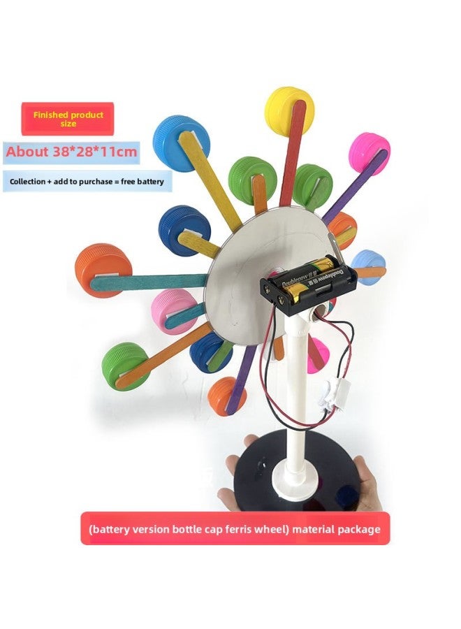 Creative Clock Science Experiment Manual DIY Environmental Protection Waste Use Self-made Small Invention Toy Small Clock Operation-Specifications:[battery Version] Bottle Cap Ferris Wheel Material Package  - Image 1