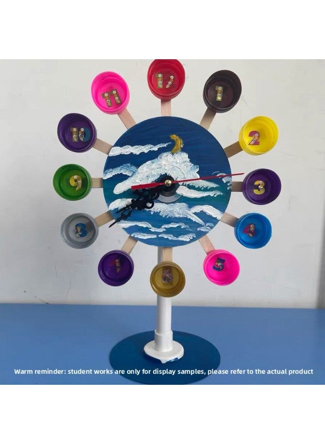 Creative Clock Science Experiment Manual DIY Environmental Protection Waste Use Self-made Small Invention Toy Small Clock Operation-Specifications:[battery Version] Bottle Cap Ferris Wheel Material Package  - Image 5