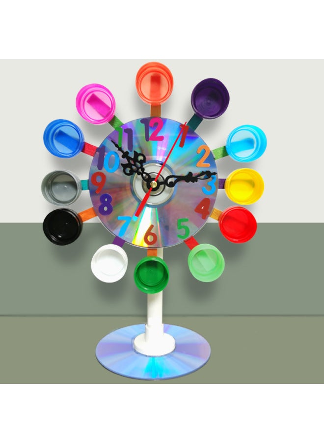 Creative Clock Science Experiment Manual DIY Environmental Protection Waste Use Self-made Small Invention Toy Small Clock Operation-Specifications:[battery Version] Bottle Cap Ferris Wheel Material Package  - Image 4