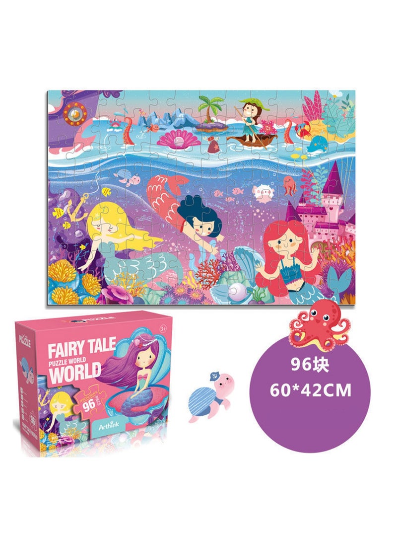 ألعاب ألغاز تعليمية لطيفة للأطفال من الرسوم المتحركة، هدايا للأطفال، هدايا تذكارية لمشاركة أعياد الميلاد، ألعاب ألغاز تعليمية معلبة، هدايا رياض الأطفال، مناسبة للأطفال فوق سن ثلاث سنوات للعب (96 قطعة من عالم حورية البحر) - Image 1