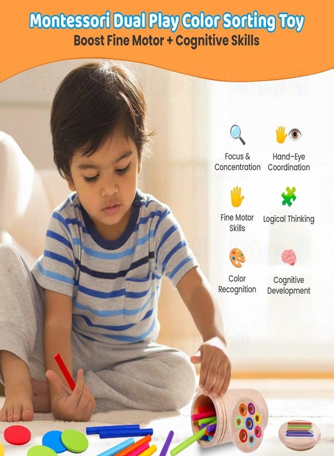 Kidology Montessori Wooden Color Sorting Toy for Toddlers | 2 in 1 Educational Sensory Learning Toy Kids| Preschool Busy Board, Travel Toy for Boys & Girls (3+ Years) - Image 4