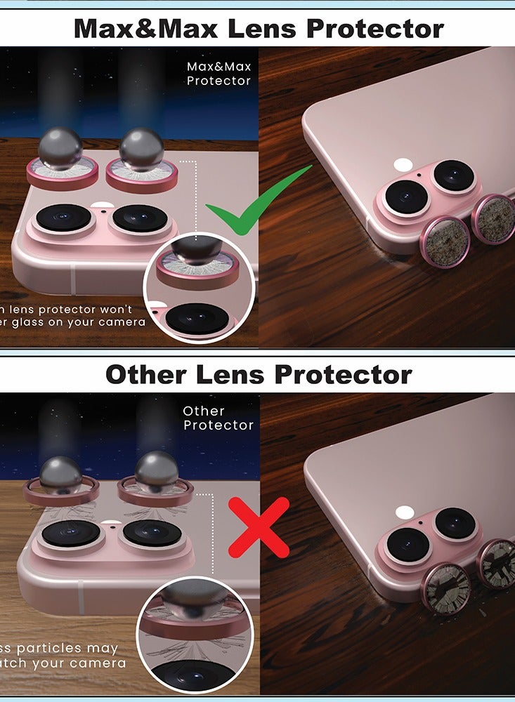 Max & Max Camera Lens Protector for iPhone 16 & 16 Plus – Aluminum Edging, AR Coating, Scratch-Resistant Thin Transparent Glass – Pink" - Image 3