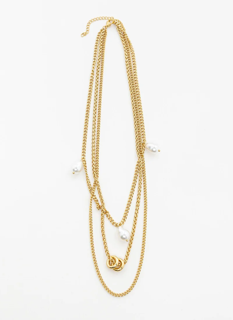 ليتشي قلادة ذهبية متعددة المستويات مع لآلئ كبيرة