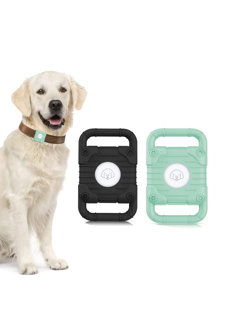 SOLARAE 2 PCS Silicone Airtag Holder for Dog and Cat Collars, Waterproof Protective Case, Lightweight Anti-Scratch Design, Black & Green, Perfect for Pet Tracking and Safety. - Image 1