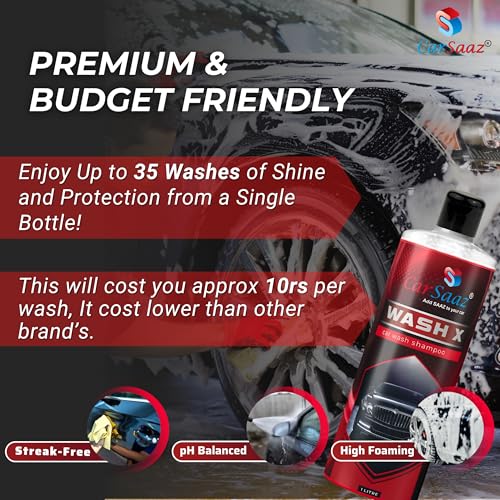 CAR SAAZ Wash X Car & Bike Wash Shampoo (1L) | Safe for All Paint Types | Shine Enhancing Formula, Premium Wash & Shine Car Shampoo | Thick Foam, Super Suds, pH Balanced, | Clean & Protect (1000ml) - Image 2