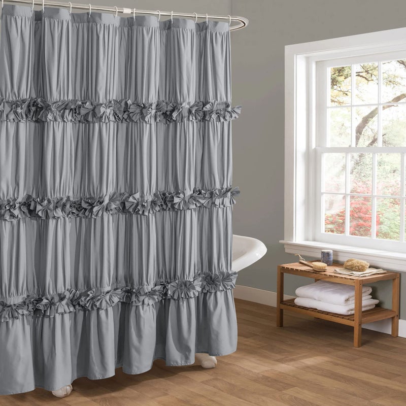 Homechoice Decor Homechoice Decor Victorian Ruffle Shower Curtain Vintage Handcrafted Bow Tie Bath Curtain for Master Bathroom Ruched Microfiber Bathroom Curtain with 12 Buttonholes 72 W x 72 H Gray LQ10
