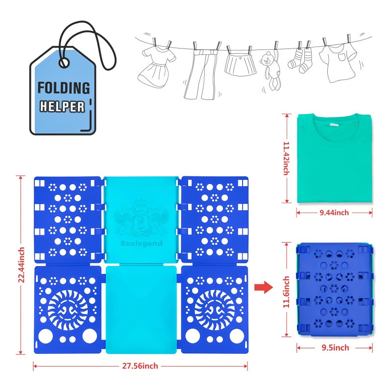 BoxLegend Version 3 Shirt Folding Board t Shirts Clothes Folder Durable Plastic Laundry folders Folding Boards Helper Tool for Adults and Children (Blue & Turquoise) - Image 5