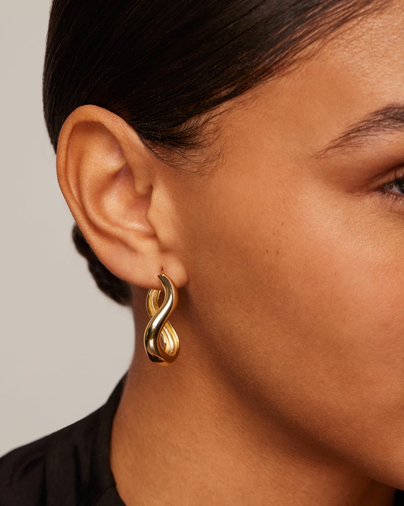 PAVOI Rhodium Plated 925 Sterling Silver Posts Chunky Wavy Hoops for Women | Lightweight Statement Endless Wave Hoop Earrings - Image 2