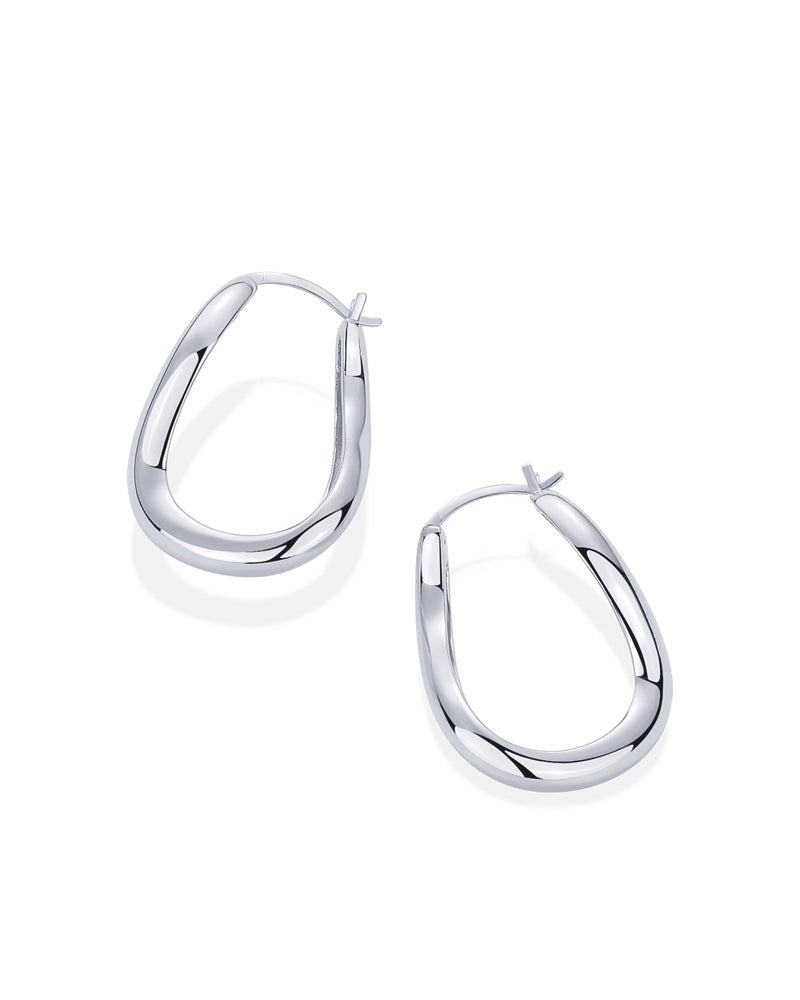 PAVOI Rhodium Plated 925 Sterling Silver Posts Chunky Wavy Hoops for Women | Lightweight Statement Endless Wave Hoop Earrings - Image 5