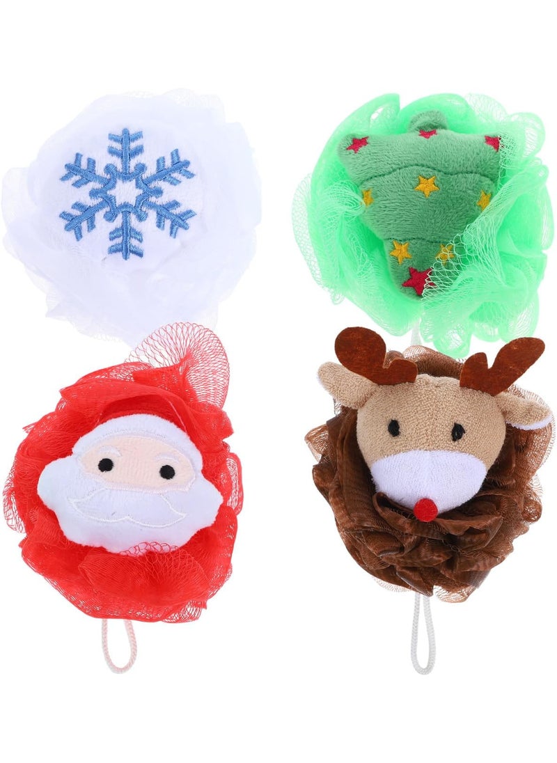 POPETPOP - POPETPOP 4 Pcs Christmas Exfoliating Loofah Bath Balls, Creative Christmas Style Body Scrubber, Santa Claus Shower Sponge, Body Scrubber Exfoliator for Kids Women Gentle Cleansing - Image 1