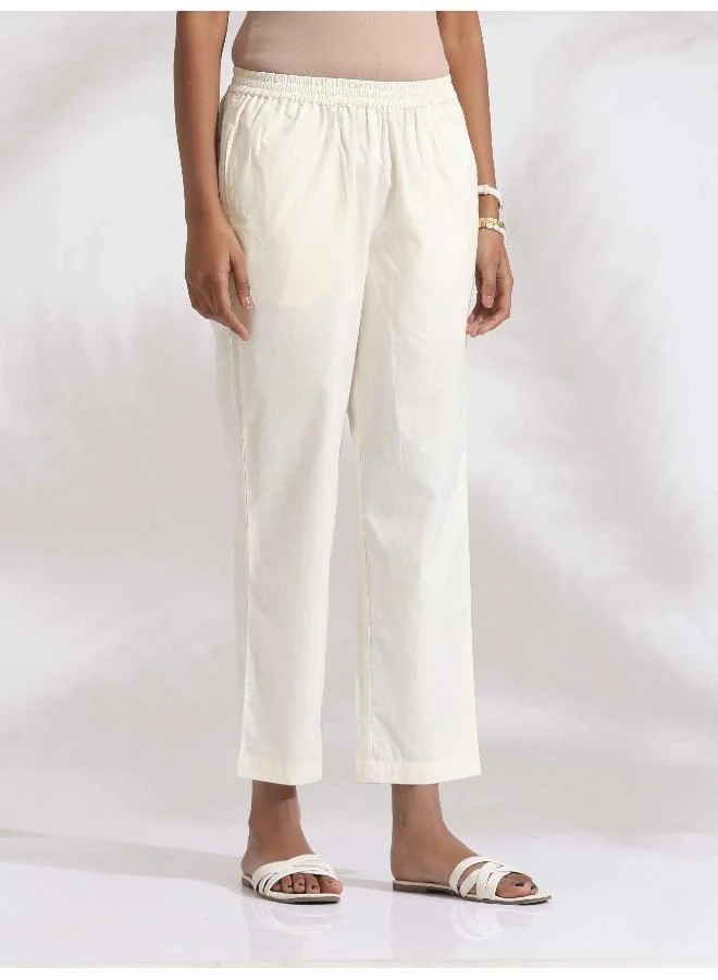 trueBrowns Off-White Cotton Multi Stripe Flared Kurta Set