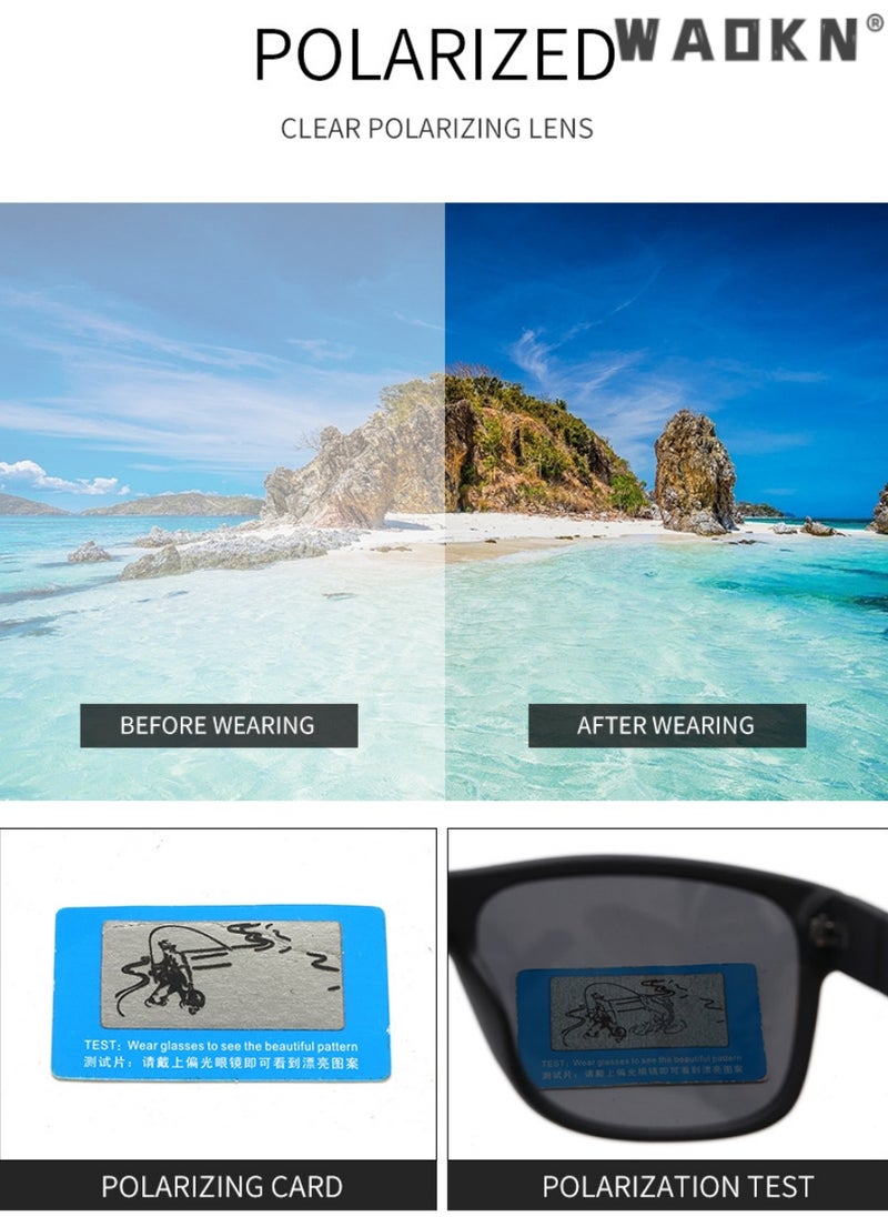 Square Pc Frame Polarized Sunglasses for Mens Womens Retro Mirrored Lens Sun glasses for Driving Fishing UV400 Blocking Protection, Fashion Anti-Glare Sunglasses for Men Driving, Fishing, Traveling