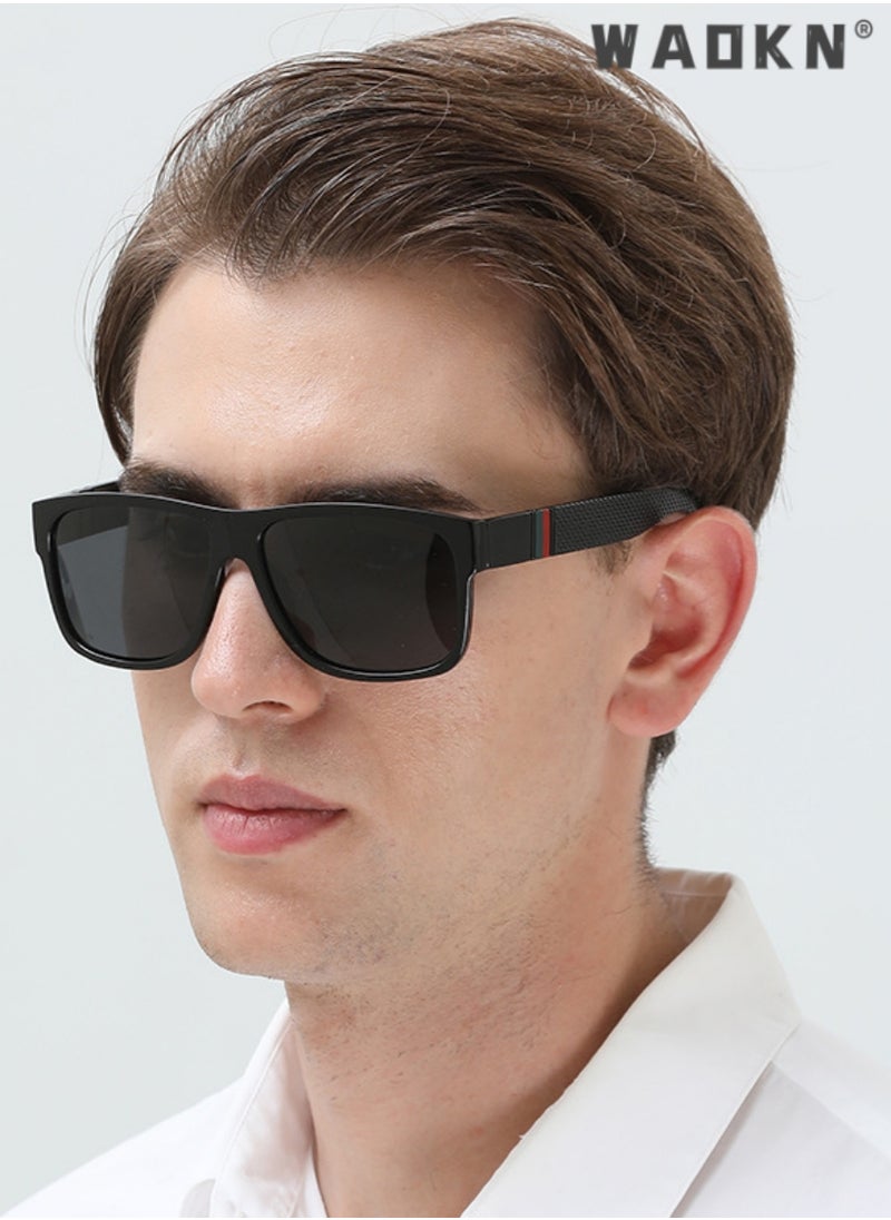 Square Pc Frame Polarized Sunglasses for Mens Womens Retro Mirrored Lens Sun glasses for Driving Fishing UV400 Blocking Protection, Fashion Anti-Glare Sunglasses for Men Driving, Fishing, Traveling