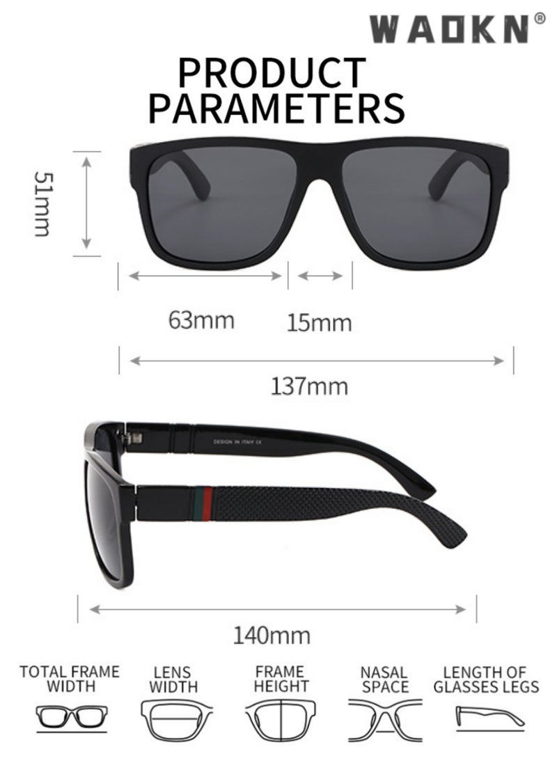 Square Pc Frame Polarized Sunglasses for Mens Womens Retro Mirrored Lens Sun glasses for Driving Fishing UV400 Blocking Protection, Fashion Anti-Glare Sunglasses for Men Driving, Fishing, Traveling