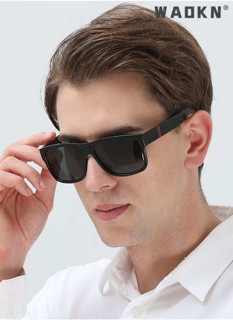 Square Pc Frame Polarized Sunglasses for Mens Womens Retro Mirrored Lens Sun glasses for Driving Fishing UV400 Blocking Protection, Fashion Anti-Glare Sunglasses for Men Driving, Fishing, Traveling