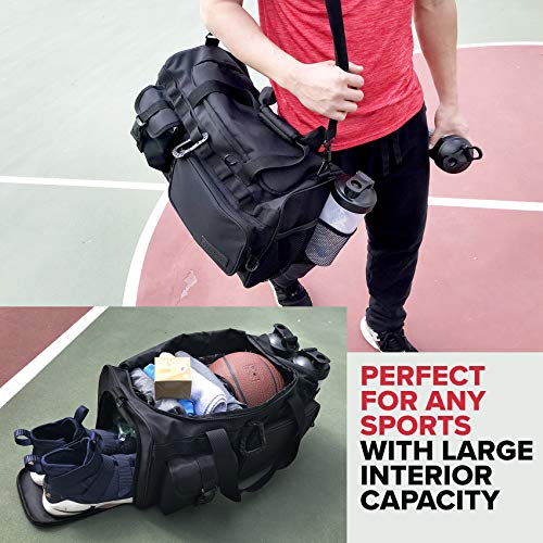 Fitdom 20" 32L Tactical Black Gym Duffle Bag with Shoe Compartment. Best Workout Bag For Men & Women. Black Gym Bag is Great For Basketball, Soccer & Other Sports As Well As Weekender & Overnight Bag - Image 4