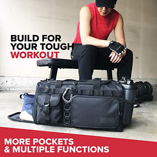 Fitdom 20" 32L Tactical Black Gym Duffle Bag with Shoe Compartment. Best Workout Bag For Men & Women. Black Gym Bag is Great For Basketball, Soccer & Other Sports As Well As Weekender & Overnight Bag - Image 2