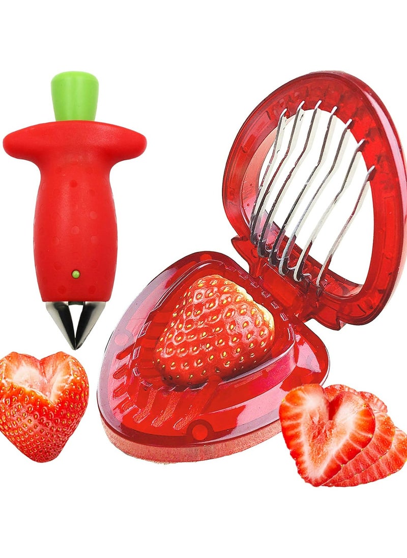 Oasisgalore - Strawberry Huller Stem Remover and Slicer Set,Kitchen Peeler Tools - Image 1