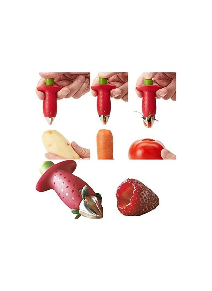 Oasisgalore - Strawberry Huller Stem Remover and Slicer Set,Kitchen Peeler Tools - Image 1