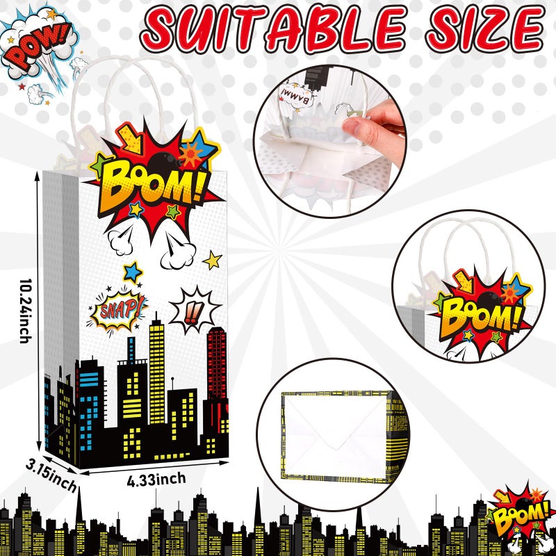 Kolldenn 24pcs Hero Party Favors Bags bulk with Handles Comic Boom Kraft Paper Goodie Gift Bags for Birthday Party Supplies Baby Shower Decorations - Image 3