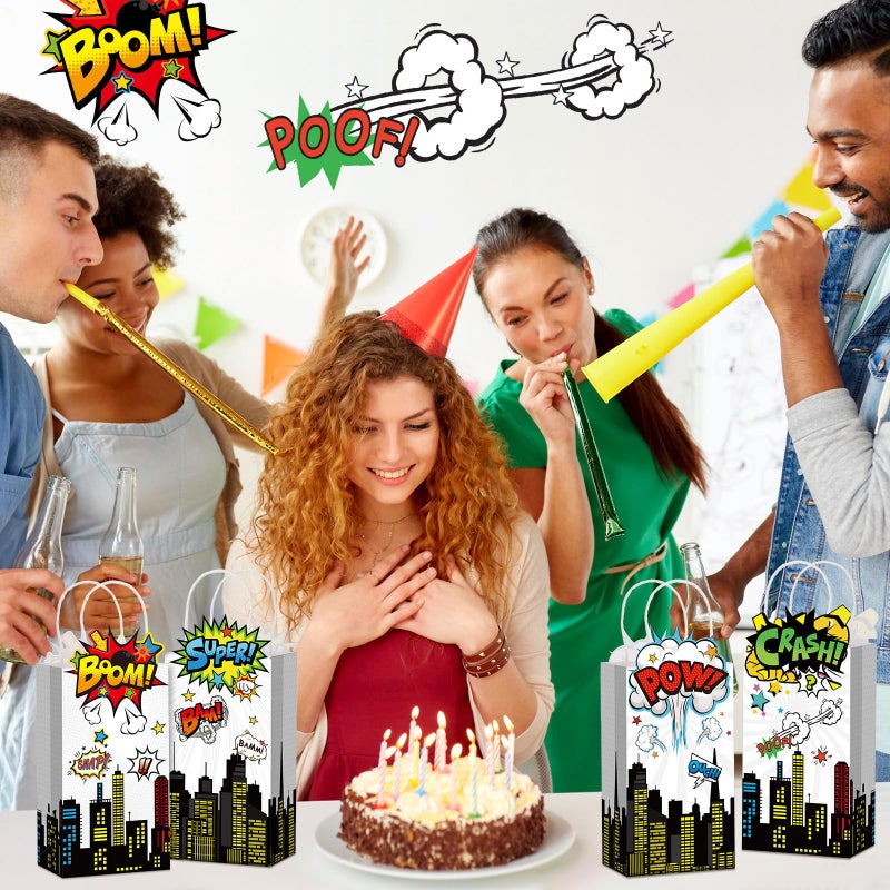 Kolldenn 24pcs Hero Party Favors Bags bulk with Handles Comic Boom Kraft Paper Goodie Gift Bags for Birthday Party Supplies Baby Shower Decorations - Image 5
