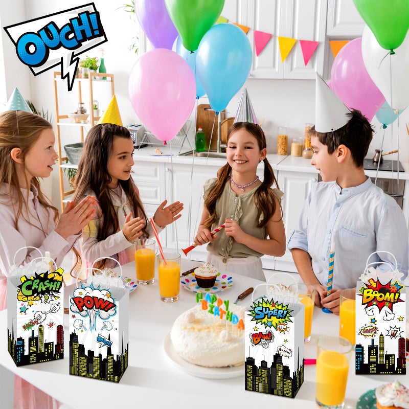 Kolldenn 24pcs Hero Party Favors Bags bulk with Handles Comic Boom Kraft Paper Goodie Gift Bags for Birthday Party Supplies Baby Shower Decorations - Image 4