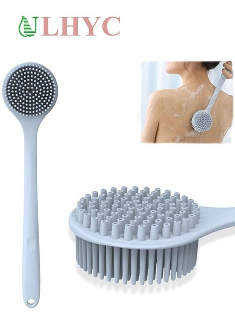 Shower Brush Silicone Bath Body Brush with Soft Bristles Back Cleaning Washer Blue
