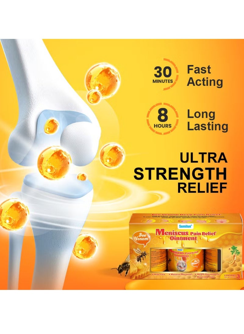 Sumifun مرهم تخفيف آلام الغضروف 3 قطع كريم تخفيف آلام المفاصل عناية بالركبة بلسم سم النحل لعلاج المفاصل جل كريم تخفيف آلام سم النحل 3x15 جرام - Image 3
