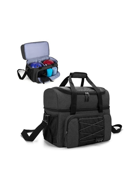 Two Ball Bowling Kit Bag, Professional Bowling Ball and Shoe Tote Spacious Bowling Gear Tote Double Ball Carrier with Padded Divider  Up to Mens 16 and Extra Essentials (Patent Design), Bag Only
