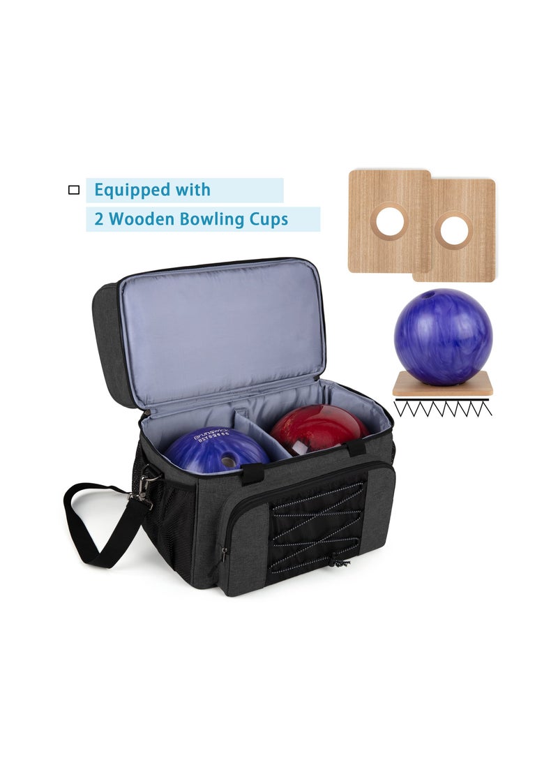 SYOSI - Two Ball Bowling Kit Bag, Professional Bowling Ball and Shoe Tote Spacious Bowling Gear Tote Double Ball Carrier with Padded Divider  Up to Mens 16 and Extra Essentials (Patent Design), Bag Only - Image 1