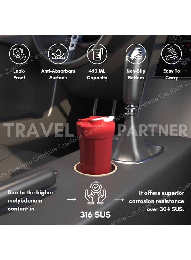 Castleite BrewCruise Travel Coffee Mug 6 & 8 Hours Hot & Cold 450ML Vacuum Insulated Stainless Steel Double Walled Sipper with Spill-Proof Flip Lid Design - Vogue Portable Companion (Towny Red) - Image 4