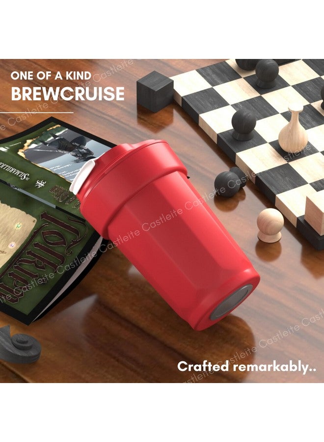 Castleite BrewCruise Travel Coffee Mug 6 & 8 Hours Hot & Cold 450ML Vacuum Insulated Stainless Steel Double Walled Sipper with Spill-Proof Flip Lid Design - Vogue Portable Companion (Towny Red) - Image 2