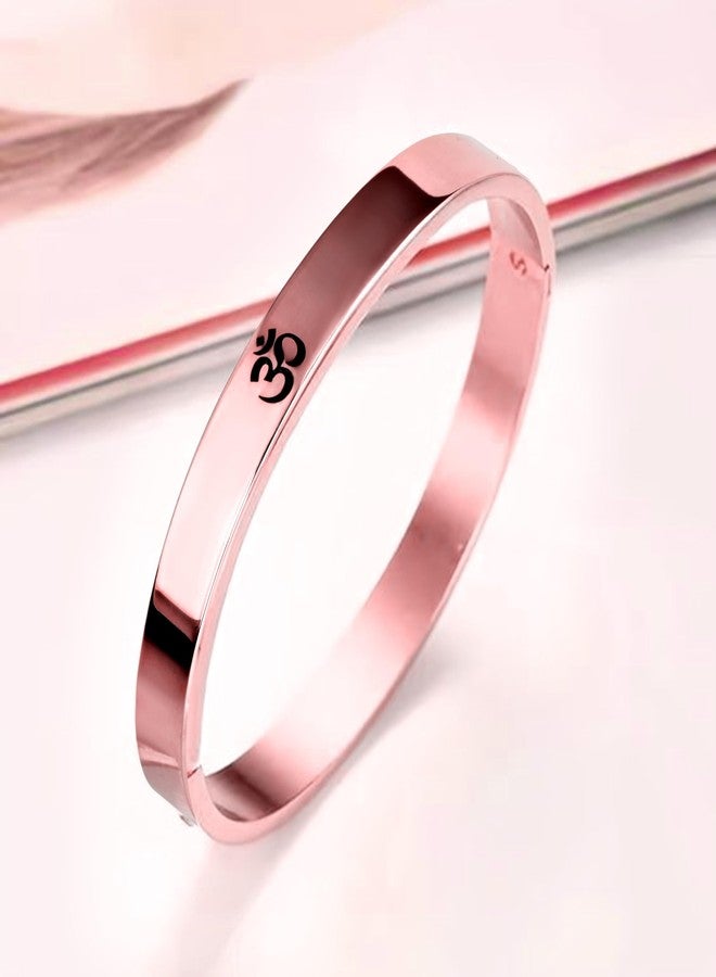 MEENAZ Bracelet for Men Stainless Steel | Aum Om Kada for men Bracelets | Bracelet for Boys Rose Gold,Kada | Waterproof, Anti-tarnish Bracelet golden, Rust-free, Skin friendly | 8 mm Bracelets for Men - Image 4