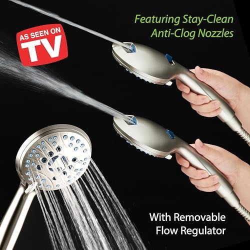 Hotel Spa AquaCare High Pressure 8-mode Handheld Shower Head, Anti-clog Nozzles, Built-in Power Wash to Clean Tub, Tile & Pets, Extra Long 6 ft. Stainless Steel Hose, Wall & Overhead Brackets - Image 2