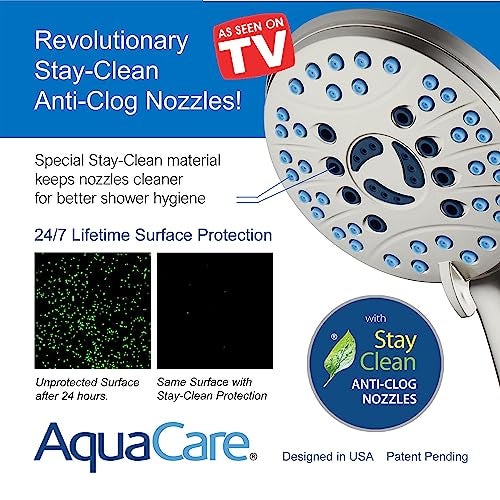 Hotel Spa AquaCare High Pressure 8-mode Handheld Shower Head, Anti-clog Nozzles, Built-in Power Wash to Clean Tub, Tile & Pets, Extra Long 6 ft. Stainless Steel Hose, Wall & Overhead Brackets - Image 3