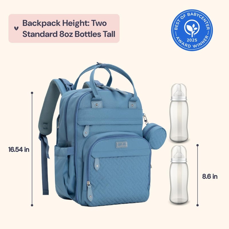 BabbleRoo Diaper Bag Backpack - Baby Essentials Travel Tote - Multi function Water Resistant Diaper Bag, Travel Essentials Baby Bag with Changing Pad, Stroller Straps & Pacifier Case - Light Blue - Image 3