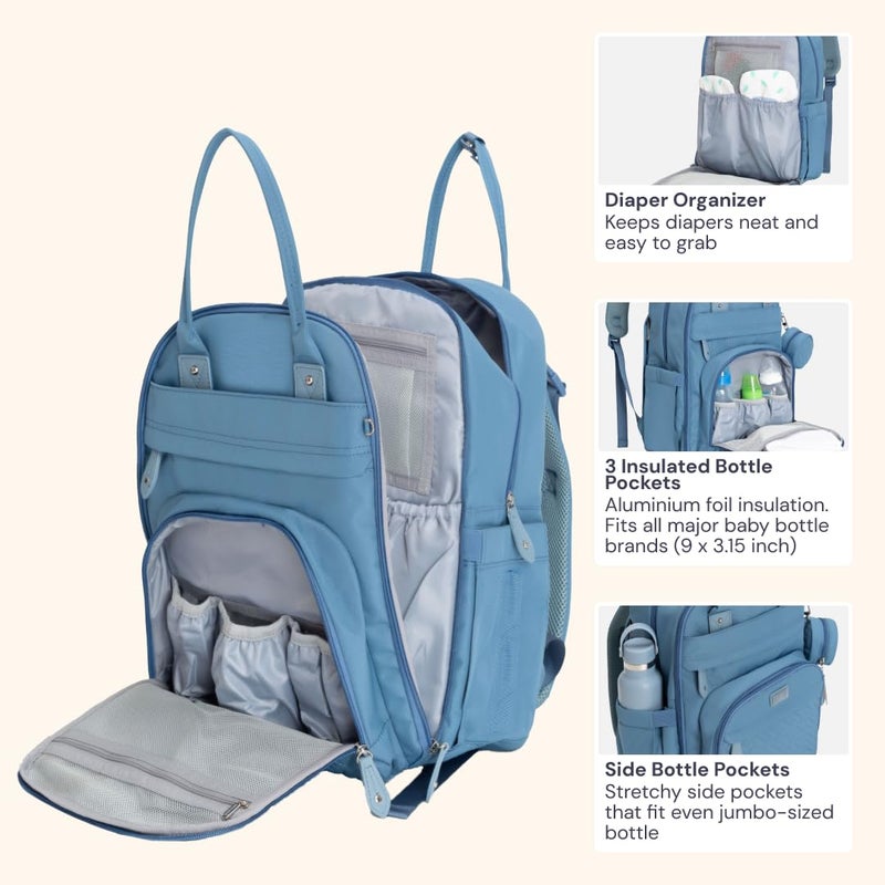 BabbleRoo Diaper Bag Backpack - Baby Essentials Travel Tote - Multi function Water Resistant Diaper Bag, Travel Essentials Baby Bag with Changing Pad, Stroller Straps & Pacifier Case - Light Blue - Image 5